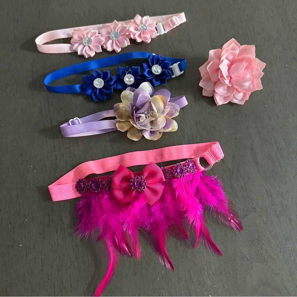 4 Pet Decorative Adjustable Ribbon Strap Collars and Decorative Flower